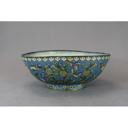 462 - A Cloisonne Bowl with Butterflies, 19th century,  the bowl of oval section, the exterior well decora... 