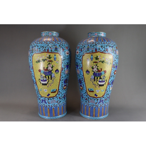 463 - A Large Pair of Cloisonne Vases, 19/20th century,  of tall baluster form, decorated on an overall tu... 