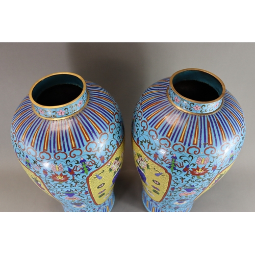 463 - A Large Pair of Cloisonne Vases, 19/20th century,  of tall baluster form, decorated on an overall tu... 