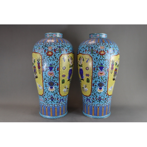 463 - A Large Pair of Cloisonne Vases, 19/20th century,  of tall baluster form, decorated on an overall tu... 