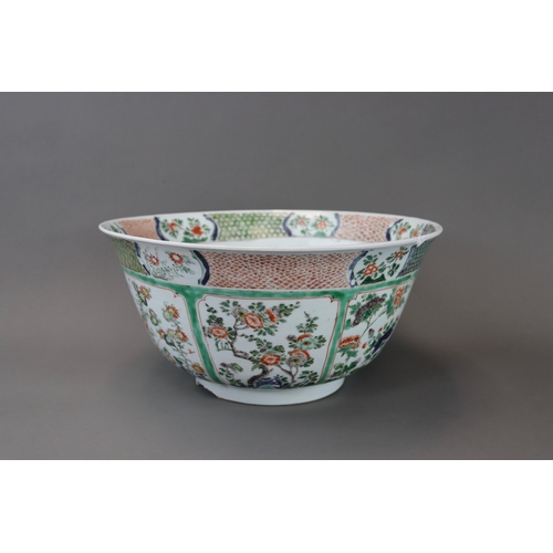 133 - A ‘famille verte’ Punchbowl, Kangxi,	with rounded sides flaring slightly to the rim and decorated on... 