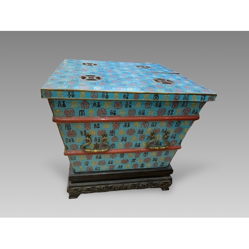 148 - A Massive Cloisonne Enamel Icebox and Covers, 19th century, of slightly flared form and square secti... 