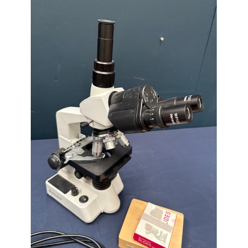 Electric Bresser microscope and slides