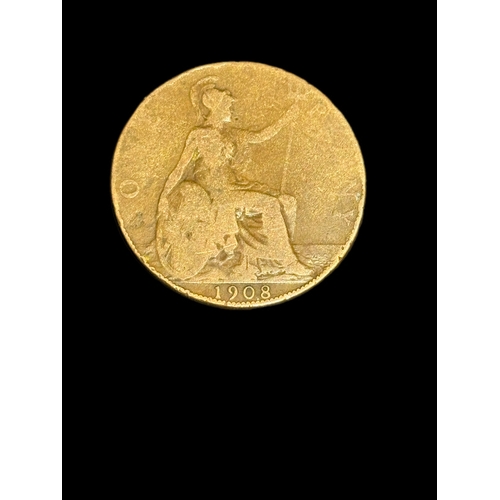 34 - Group of old coins 2 sided penny etcOld 2 side one penny piece dated 1908 and 1918