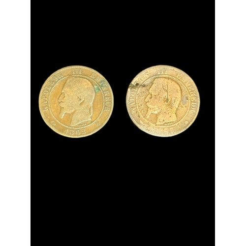 34 - Group of old coins 2 sided penny etcOld 2 side one penny piece dated 1908 and 1918