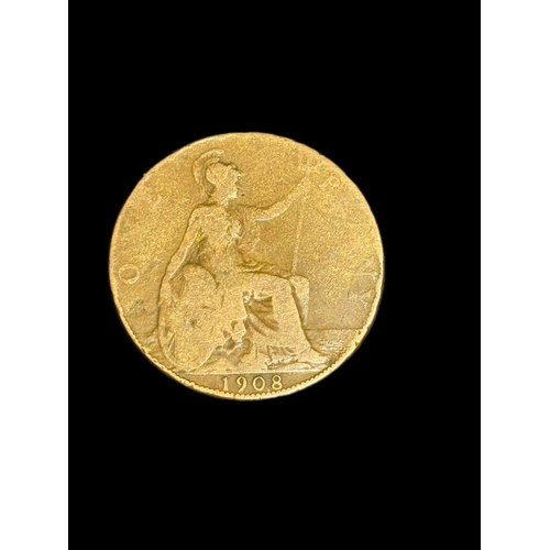 34 - Group of old coins 2 sided penny etcOld 2 side one penny piece dated 1908 and 1918