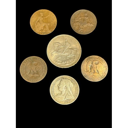 34 - Group of old coins 2 sided penny etcOld 2 side one penny piece dated 1908 and 1918