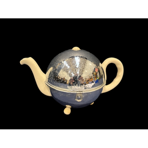 44 - Art Deco ball tea pot with original chrome insulated cover, stay hot patent No433597, made in Stoke ... 