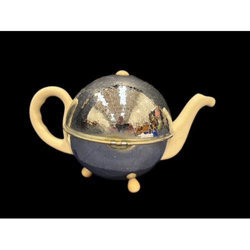44 - Art Deco ball tea pot with original chrome insulated cover, stay hot patent No433597, made in Stoke ... 