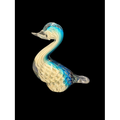 136 - Murano glass blue and white duck H14cm