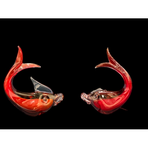 137 - 2 large Murano glass red fish H27cm
