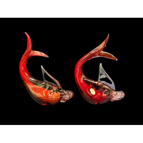 137 - 2 large Murano glass red fish H27cm