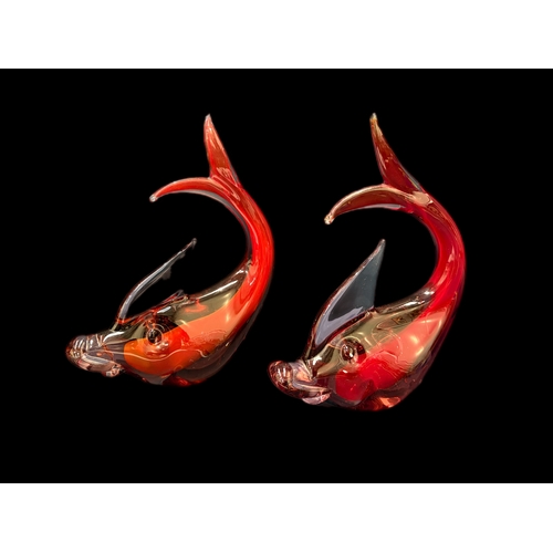 137 - 2 large Murano glass red fish H27cm