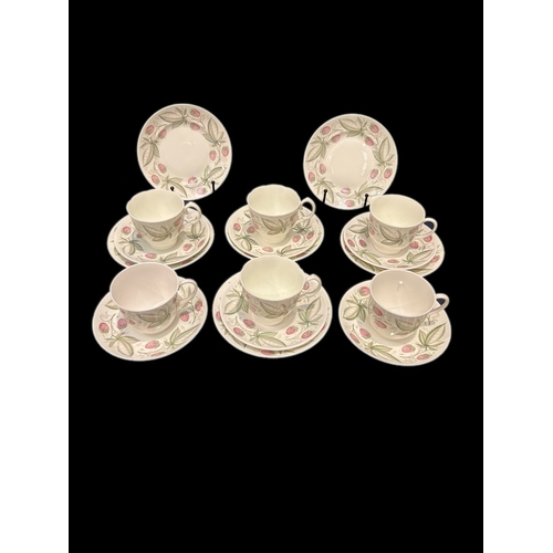 54 - Susie Cooper ‘Wild Strawberry’ set, 6 cups/saucers/sideplates. 1950’s