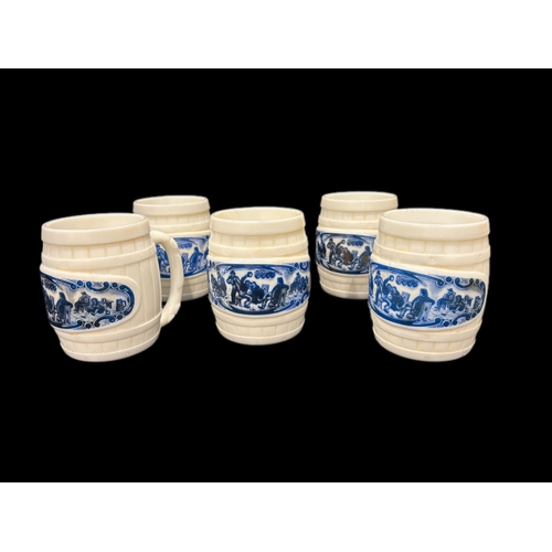 141 - 5 Dutch milk glass tankards