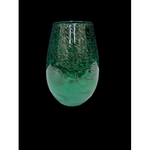 154 - Hand blown Scottish Strathearn / Visart green and copper glass vaseH25cm