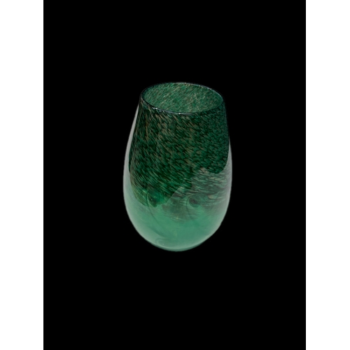 154 - Hand blown Scottish Strathearn / Visart green and copper glass vaseH25cm