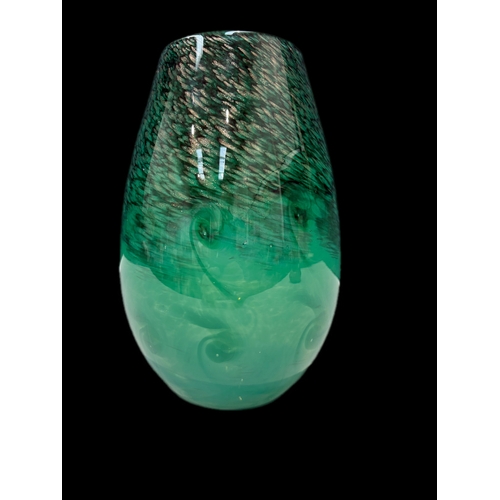 154 - Hand blown Scottish Strathearn / Visart green and copper glass vaseH25cm