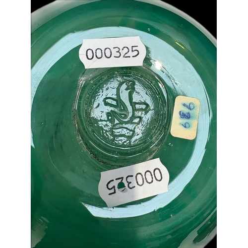 154 - Hand blown Scottish Strathearn / Visart green and copper glass vaseH25cm