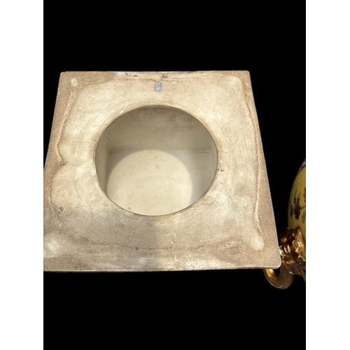 133 - Large Handpainted Dresden lidded urn on plinth