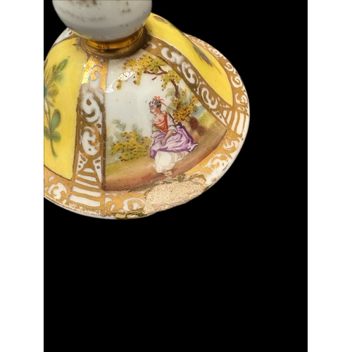 133 - Large Handpainted Dresden lidded urn on plinth