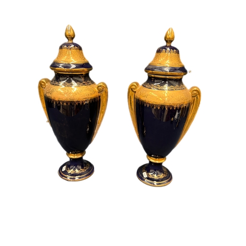 134 - Pair of large Limoges lidded urnsH52cm x W24cm