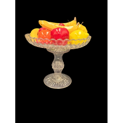 160 - Large cut glass bowl, with ceramic fruitW31cm x H26cm