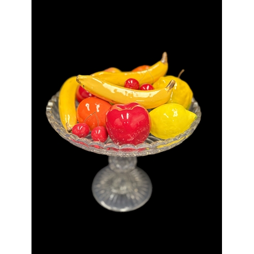 160 - Large cut glass bowl, with ceramic fruitW31cm x H26cm