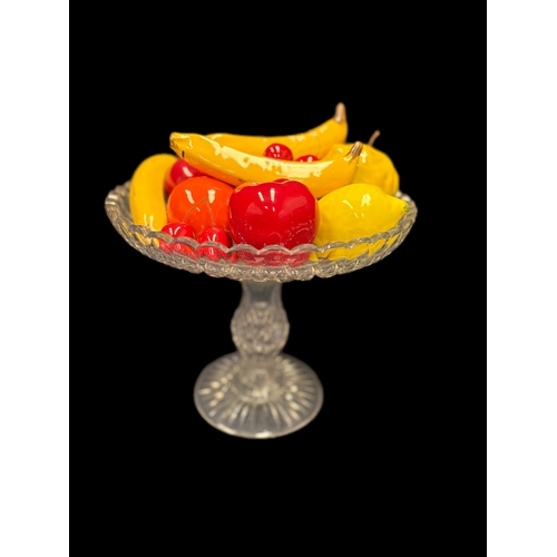 160 - Large cut glass bowl, with ceramic fruitW31cm x H26cm
