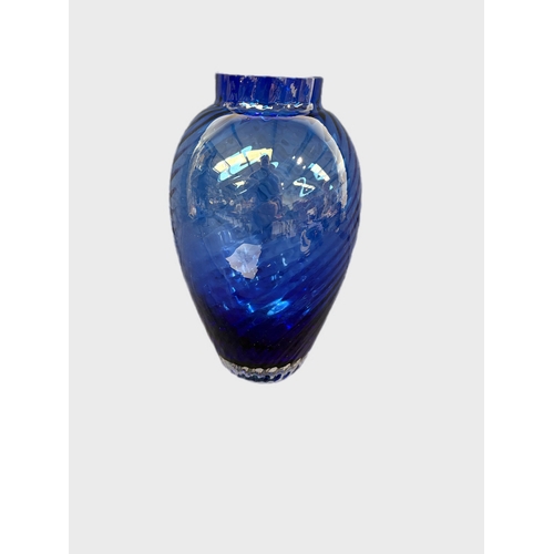 143 - Blue Dartington Crystal vase 24.5cm H