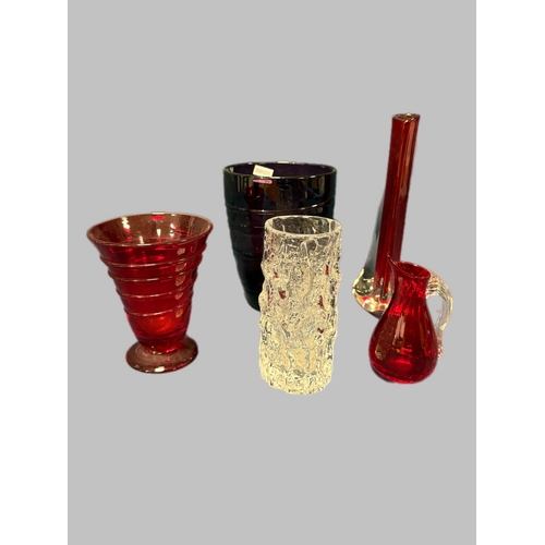 156 - 5 pcs of Whitefriars coloured glass