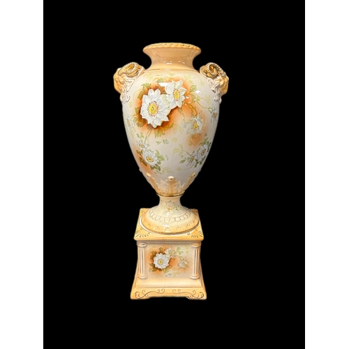 123 - Victorian China urn / vase on plinth 50cm H