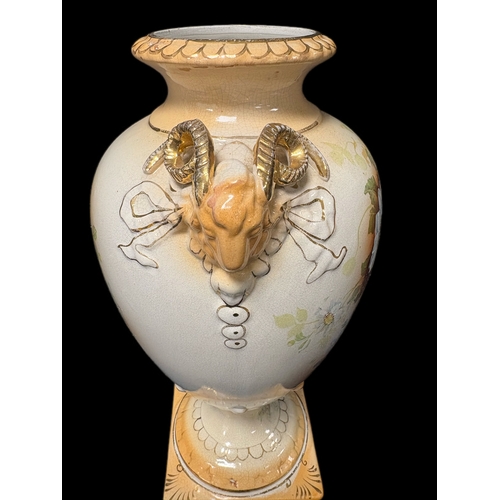 123 - Victorian China urn / vase on plinth 50cm H
