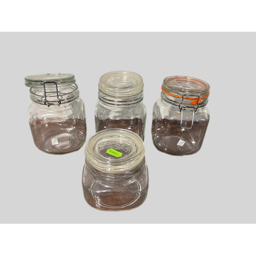 141 - Mixed group of stoneware items together with 4 Kilner storage jars