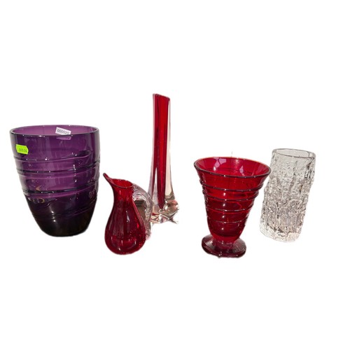 156 - 5 pcs of Whitefriars coloured glass