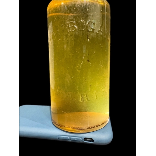 157 - French glass bottle and contents believed to be Mens Eau d Parfume unable to removed glass stopper h... 