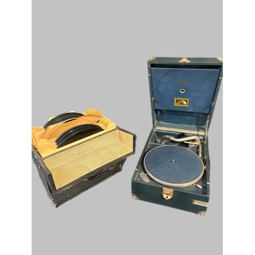 178 - Old record player and a case of records