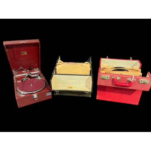 180 - Old record player and 2 cases of records