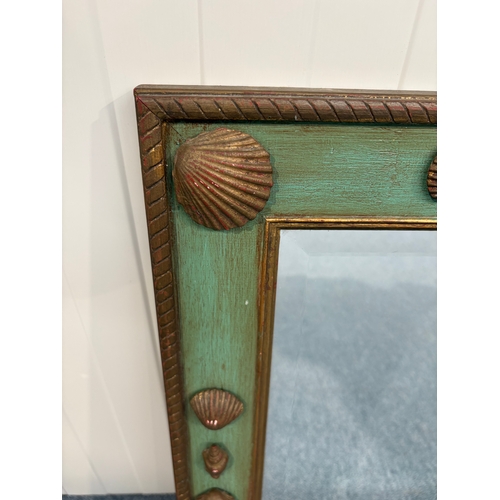 283 - Framed bevel edged mirror with shell decoration