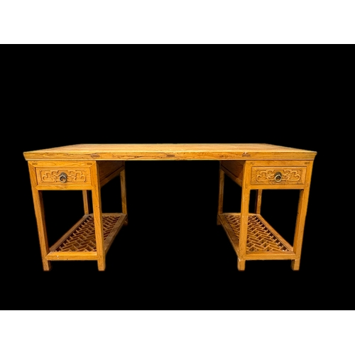 488 - Chinese pedestal desk possibly Elm