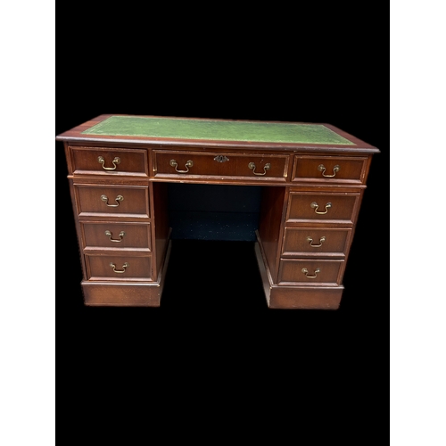 489 - Antique style leather top desk3 sections 122cm W x 60cm D x 79cm H