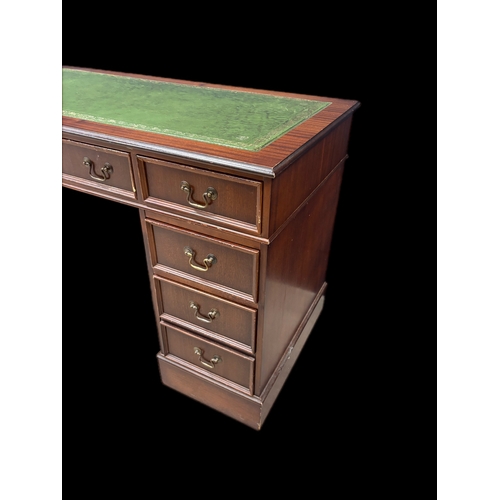 489 - Antique style leather top desk3 sections 122cm W x 60cm D x 79cm H