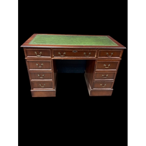 489 - Antique style leather top desk3 sections 122cm W x 60cm D x 79cm H