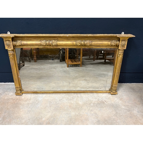 284 - Large antique gilt wooden over mantle mirror152cm W x 82cm H