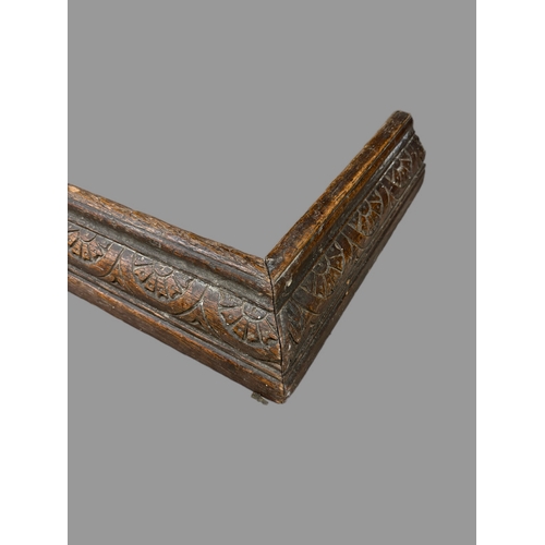 499 - Antique brass fire fender 118cm W x 30cm D x 13cm H Carved wooden fender 103cm x 33cm x 8.5cm... 