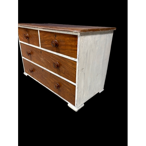 511 - Antique mahogany part painted chest of drawers112cm W x 54.5cm D (inc handles) x 71.5cm H