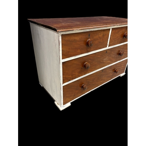 511 - Antique mahogany part painted chest of drawers112cm W x 54.5cm D (inc handles) x 71.5cm H