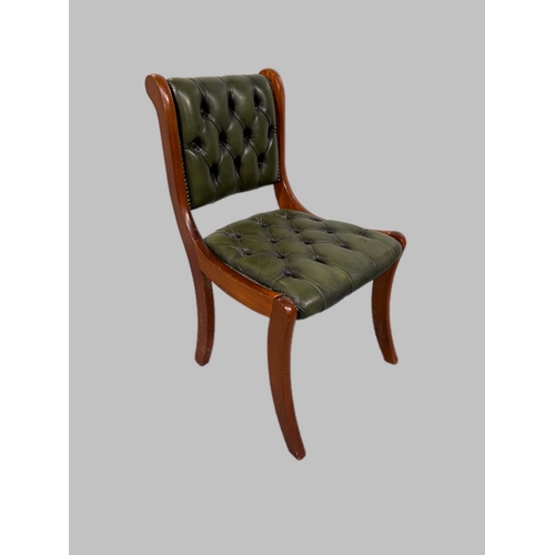 516 - Green leather buttoned chair