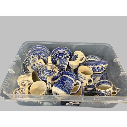 135 - Plastic box of blue and white china