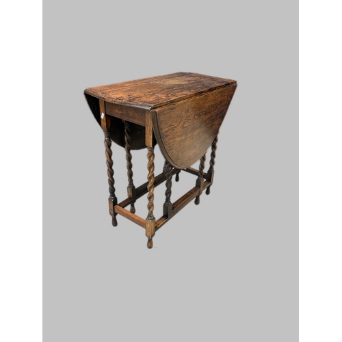 518 - Antique oak barley twist gateleg table37cm x 76cm closed 105cm x 76cm open72cm H ... 